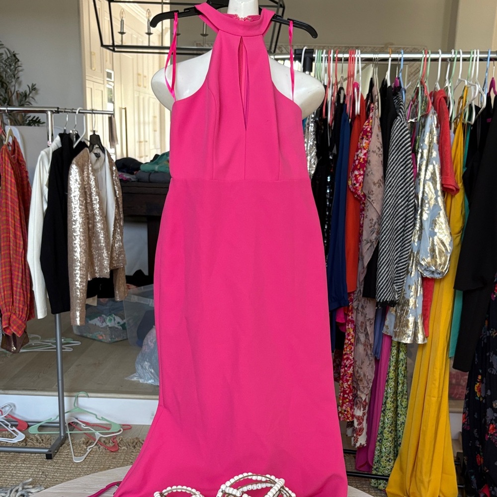 BCBGMaxAzria Hot Pink Halter Maxi Dress